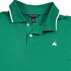 Brooks Brothers Polo Shirt Boys 10Y Green Tipped Collar Pique‎ Logo Short Sleeve